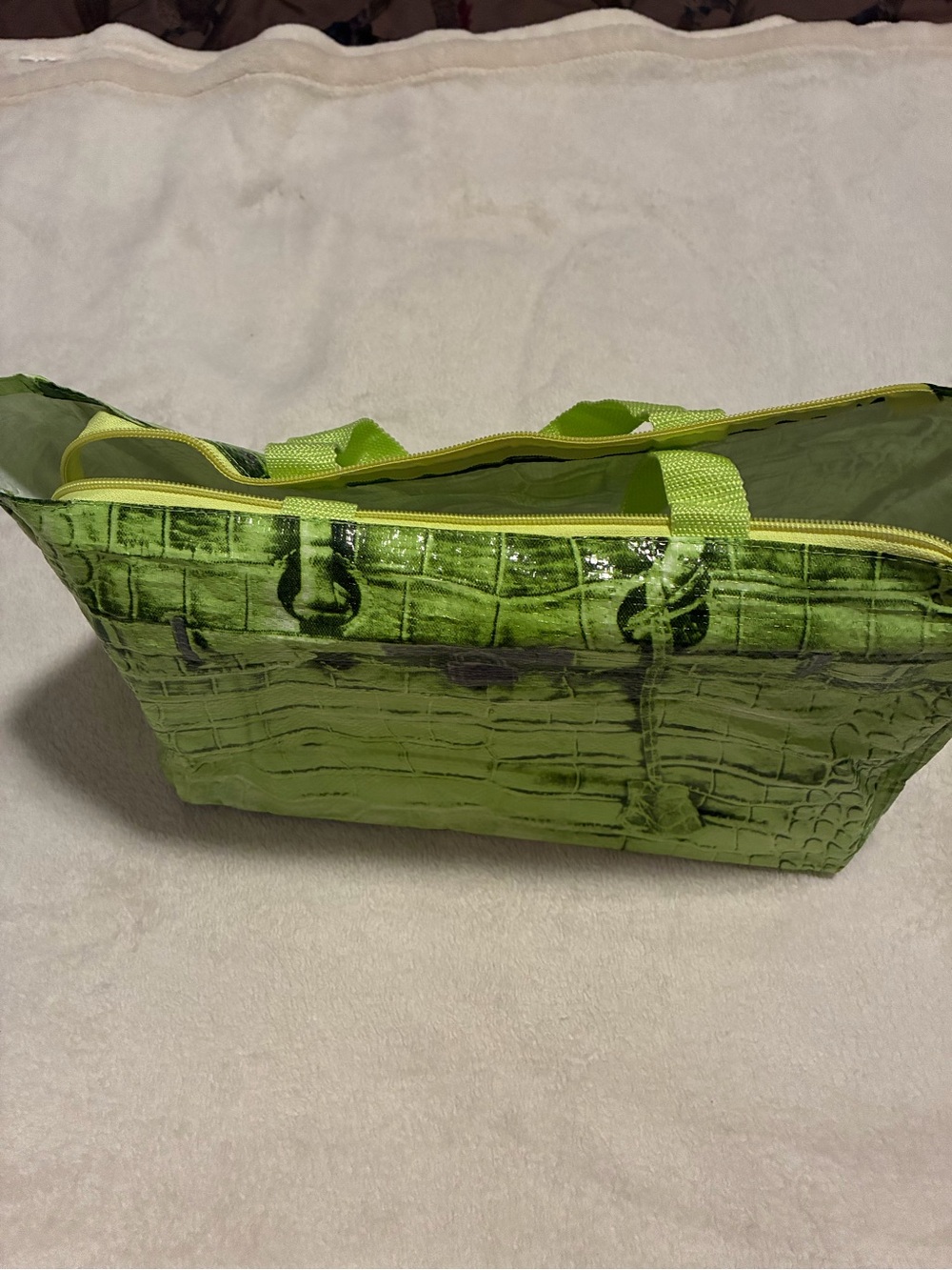Lime Green Faux Croc Tote Bag - Women